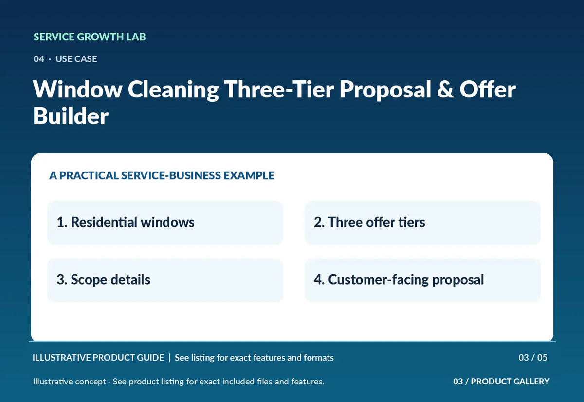Window Cleaning Three-Tier Proposal & Offer Builder — illustrative three-tier service proposal marketing visual 1