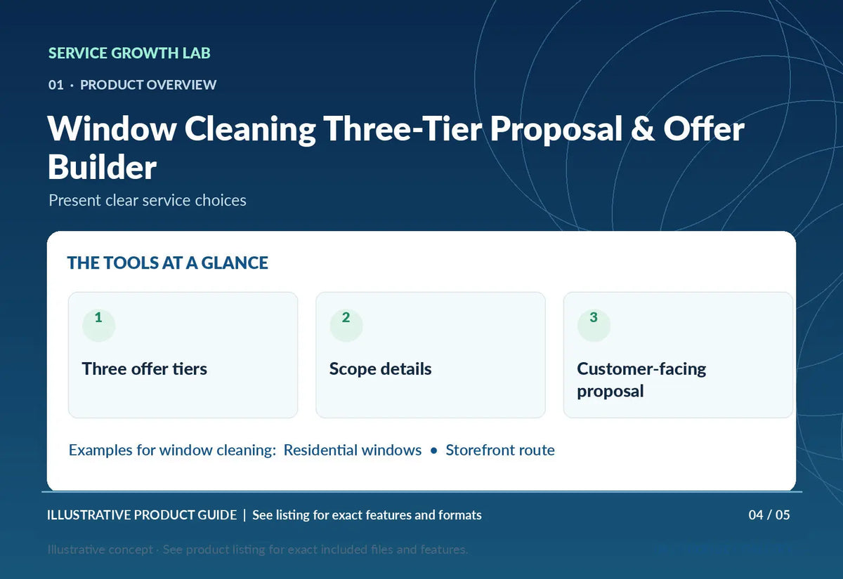 Window Cleaning Three-Tier Proposal & Offer Builder — illustrative three-tier service proposal marketing visual 2