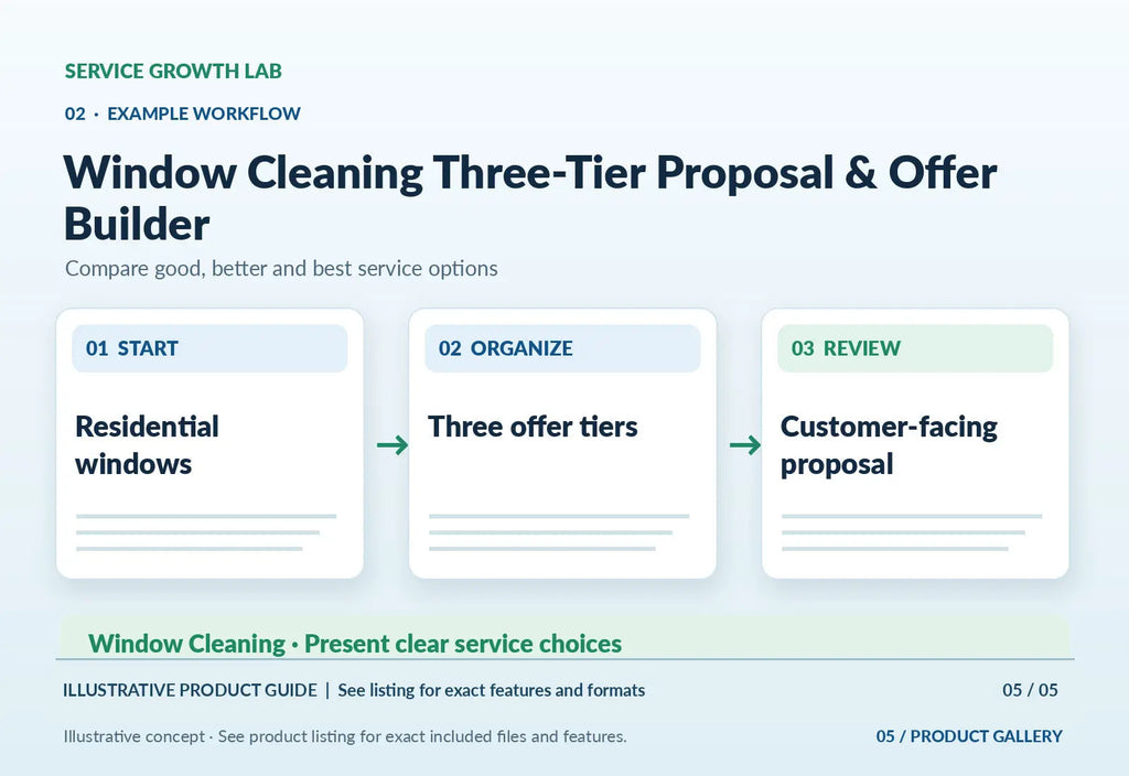 Window Cleaning Three-Tier Proposal & Offer Builder — illustrative three-tier service proposal marketing visual 3