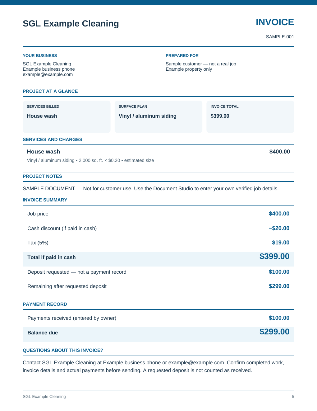 Sample Invoice created with the SGL Starter Office Kit using fictional demonstration data