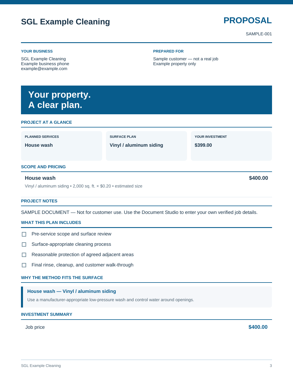Sample Proposal created with the SGL Starter Office Kit using fictional demonstration data